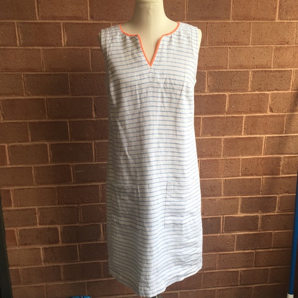 Joules White and Blue Striped Linen Sheath Dress - Picture 1 of 10